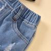 Toddler Baby Kids Girls Puff Sleeve Polka Dot Tops  Ripped Jean Shorts Outfits