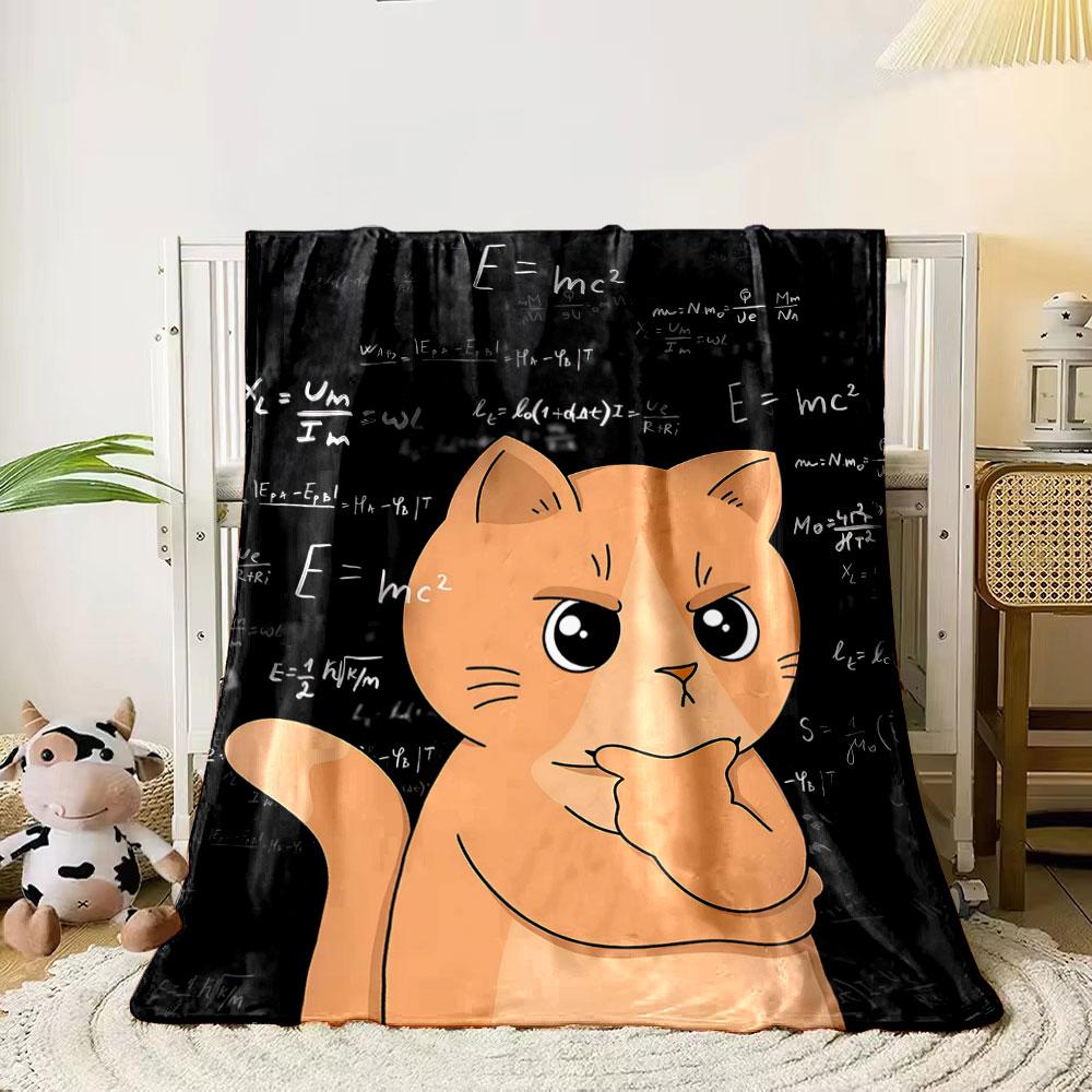 A cartoon cat thinking, surrounded by mathematical and physics equations. for all seasons blanket lunch break throw gift 80cm x 120cm