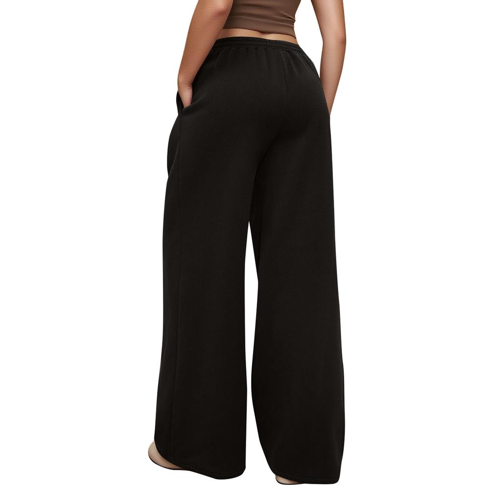 Dámské vlněné tepláky se širokými nohavicemi Zimní teplé sportovní kalhoty rovného střihu s kapsami