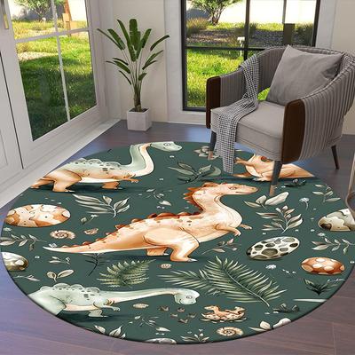 1PC Dinosaur Pattern Non-Slip Floor Round Carpet, Office, Family, Bedroom, Large Area Rug Indoor Rugs, Durable Polyester-L0379