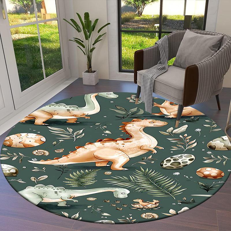 1PC Dinosaur Pattern Non-Slip Floor Round Carpet, Office, Family, Bedroom, Large Area Rug Indoor Rugs, Durable Polyester-L0379