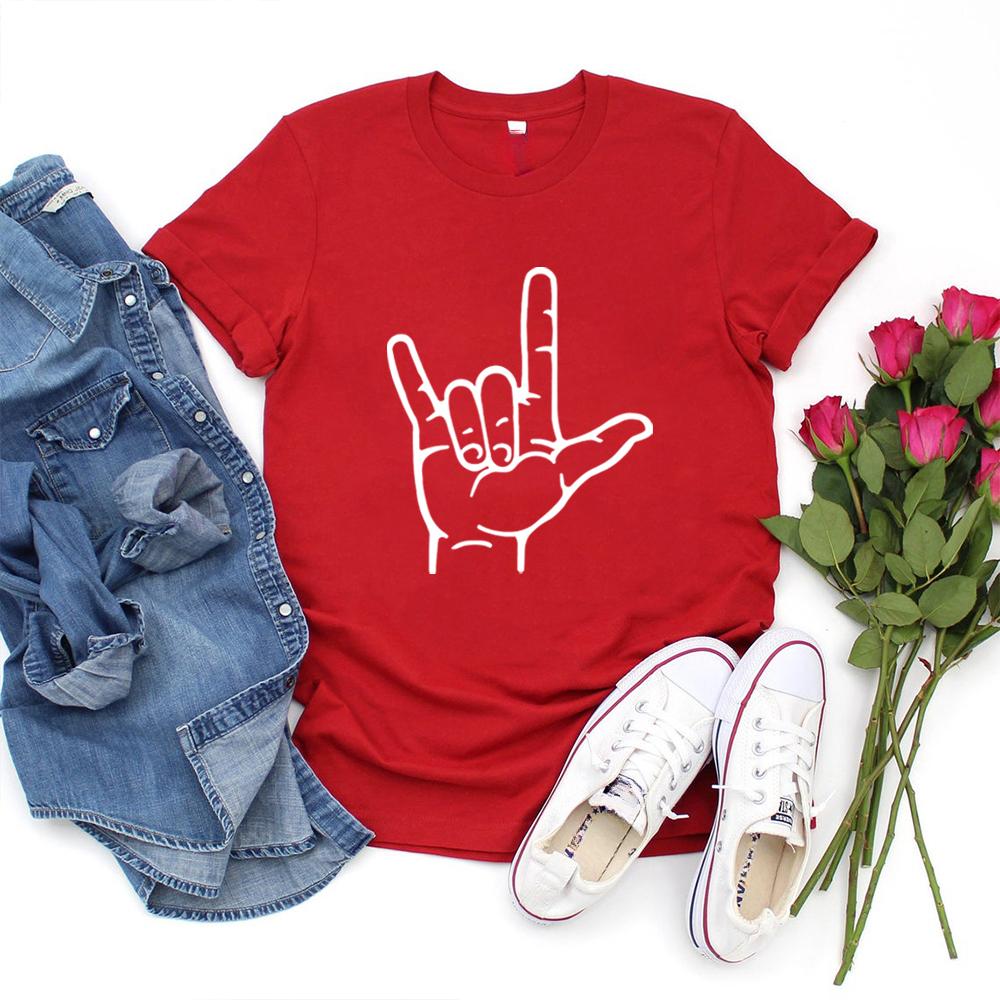 I Love You Sign ASL T-Shirt Sign Language T Shirt Valentines Day Shirt Women's Valentine T-Shirts Hand Love Tshirt