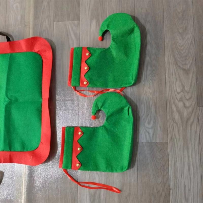 Christmas Elf Apron Christmas Apron Shoes and Hat Set Kitchen Apron Christmas Costume Accessories for Adults Costume
