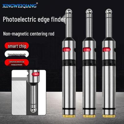 Stainless Steel Photoelectric Edge & Center Finder with Audible Alert, Magnetic-Free, Includes Wooden Box Packaging.