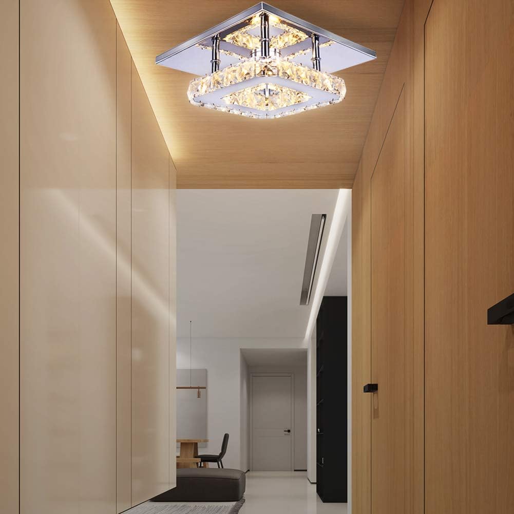Piccolo Lampadario a LED Semi-Incasso Illuminazione in Cristallo Lampada da Soffitto Moderna in Cristallo per Camere da Letto Sale da Pranzo Corridoio (Caldo)