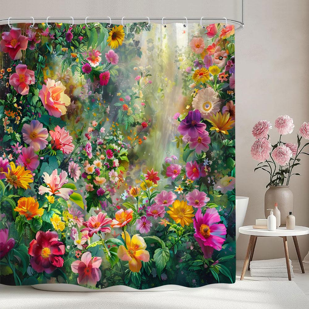 Beautiful Botanical Floral Shower Curtain Green Leaf Multicolour Flower Watercolour Style Art Home Shower Curtain Bathroom Decor
