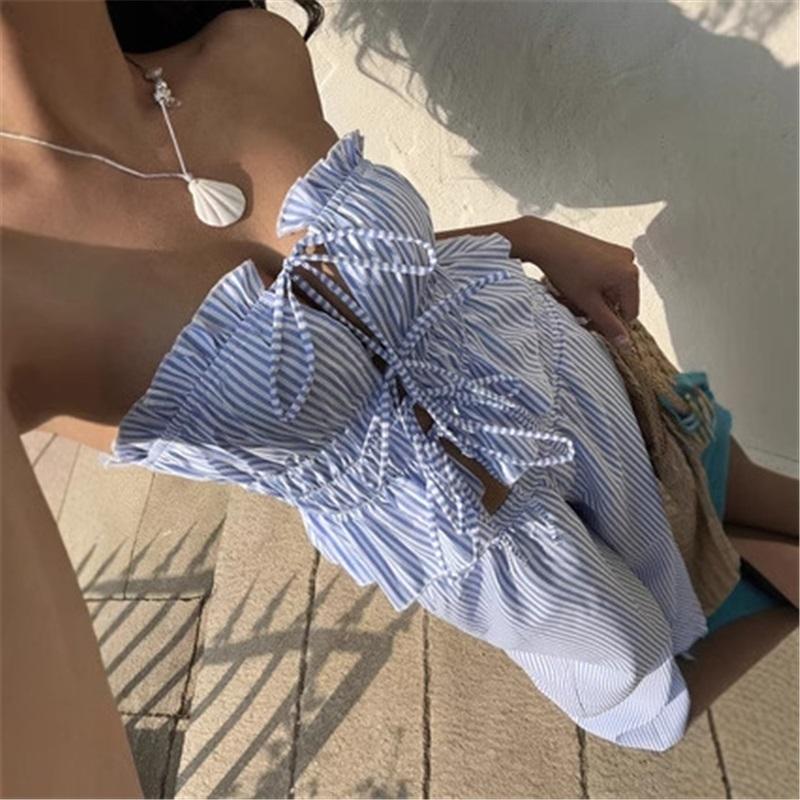 

Elegant Sleeveless Sexy Casual Ladies Striped Two-Piece Suit L очистить синий
