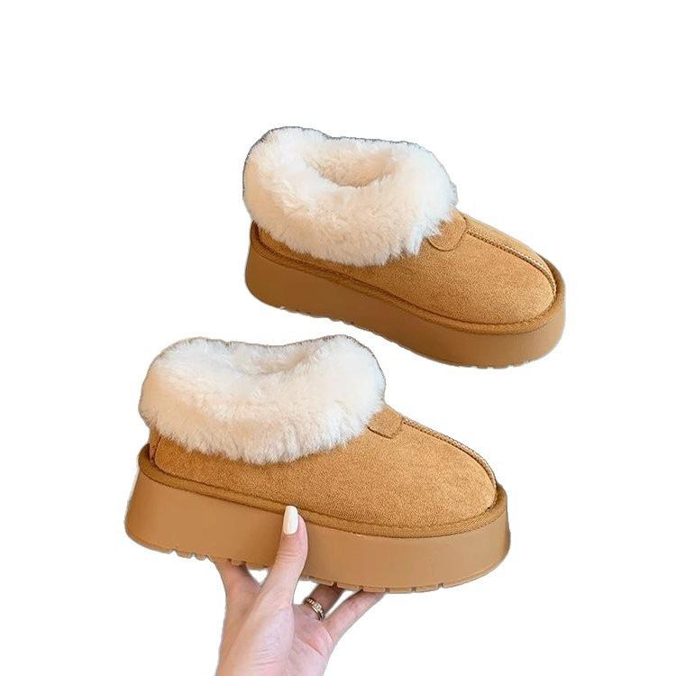 Winter low-top fluffy snow boots, piled and thickened warm cotton shoes, new thick-soled non-slip bread shoes