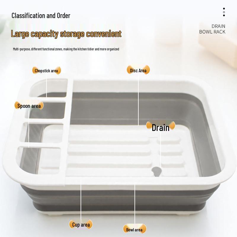 Foldable Kitchen Dish Drying Rack, Telescopic Draining Basket for Bowls, Chopsticks, and Tableware
