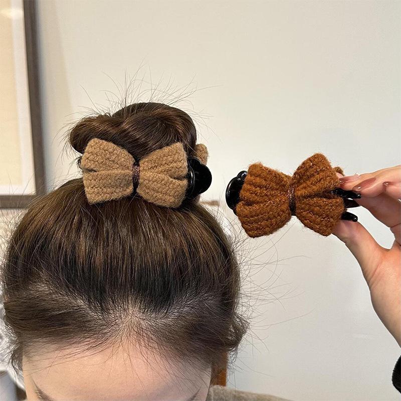 3-Piece Knitted Bow Top Knot Claw Clips for Women’s Hair Styling