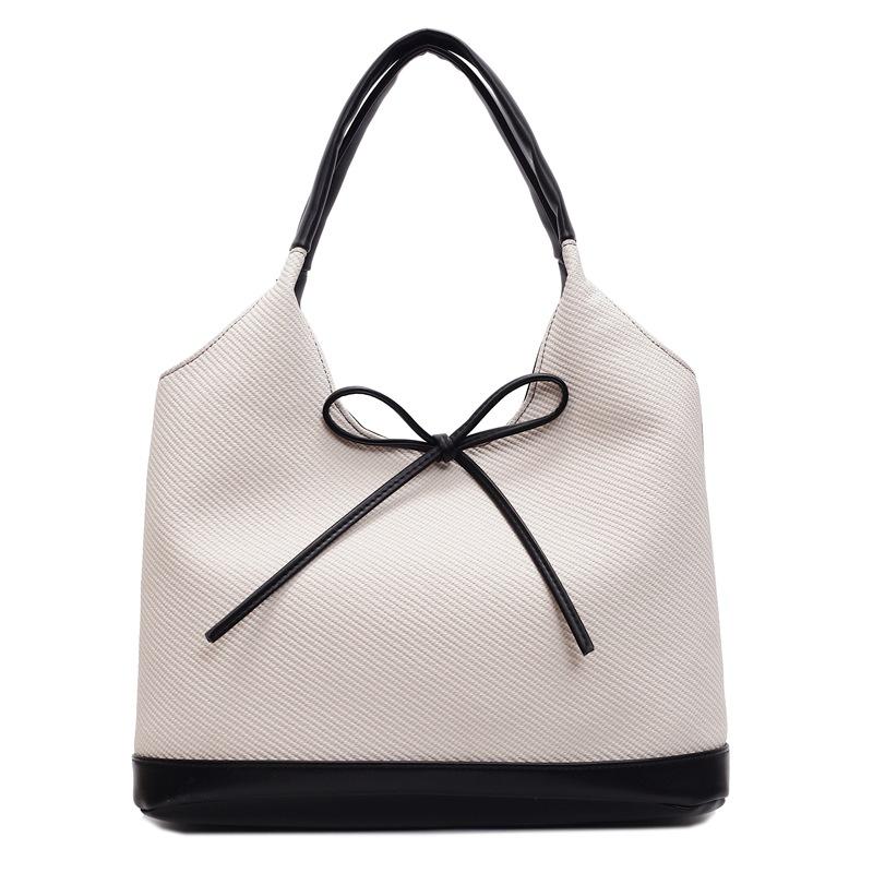 Simple and Large-capacity Tote Bag Women's New Color Matching Casual Underarm Bag Bow Fashionable and Sweet