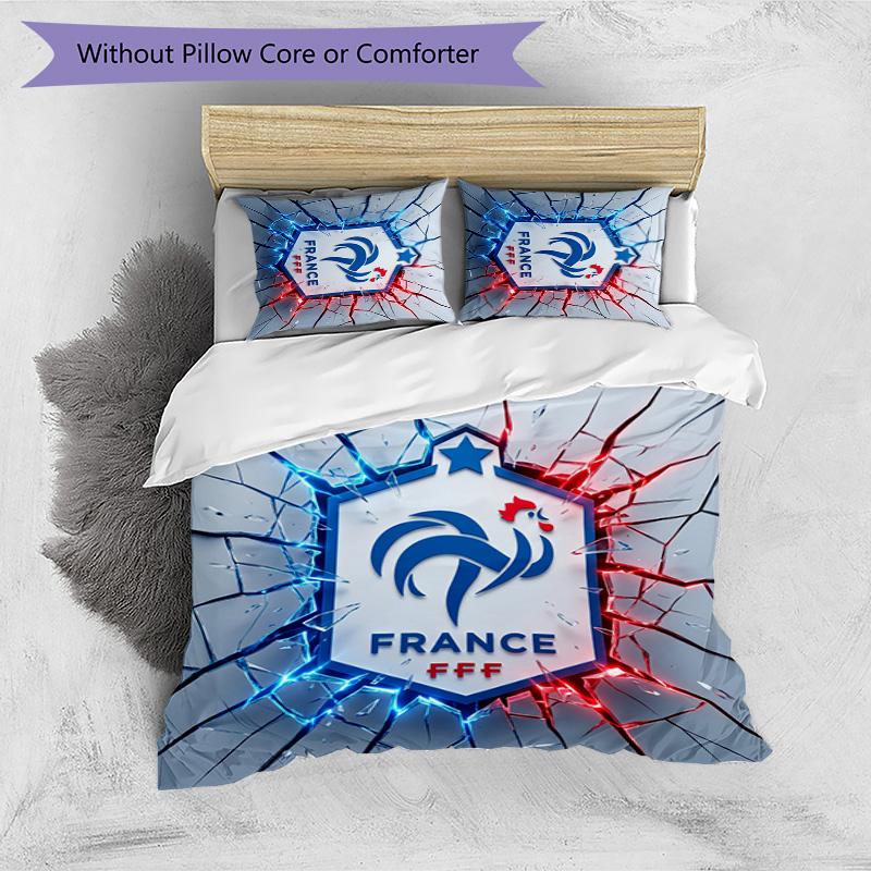 France Football Printed Bedding 3 Piece Set Cozy Breathable Bed Cover Set as Housewarming Holiday Gift