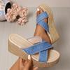 Cross Strap Chunky Platform Sandals for Women 2025 Summer Thick Bottom Wedge Slippers Woman Plus Size Fashion High Heel Sandals