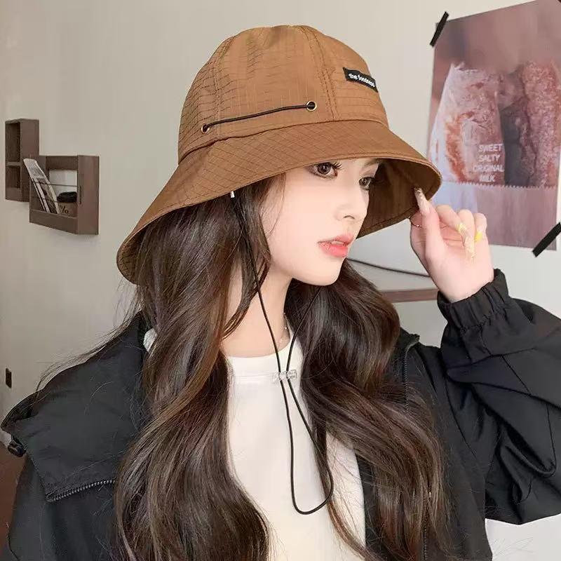 Fashion Drawstring Fisherman Hat Foldable Sun Protection Quick-Drying Travel Sun Hat Wide Brim Hiking Hat
