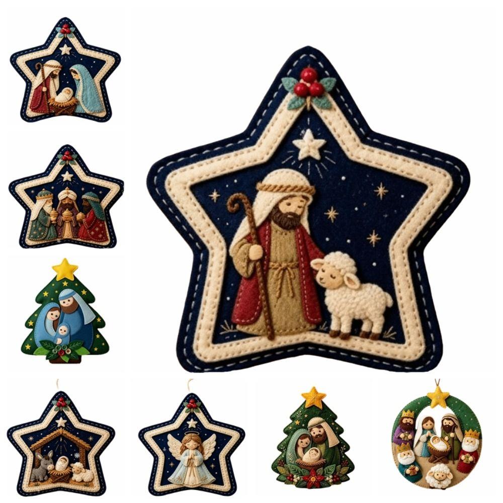 Unique Star Shape Nativity Scene Felt Pendant Home Decor Cartoon Jesus Hanging Ornament Xmas Tree Christmas Tree Ornament Home