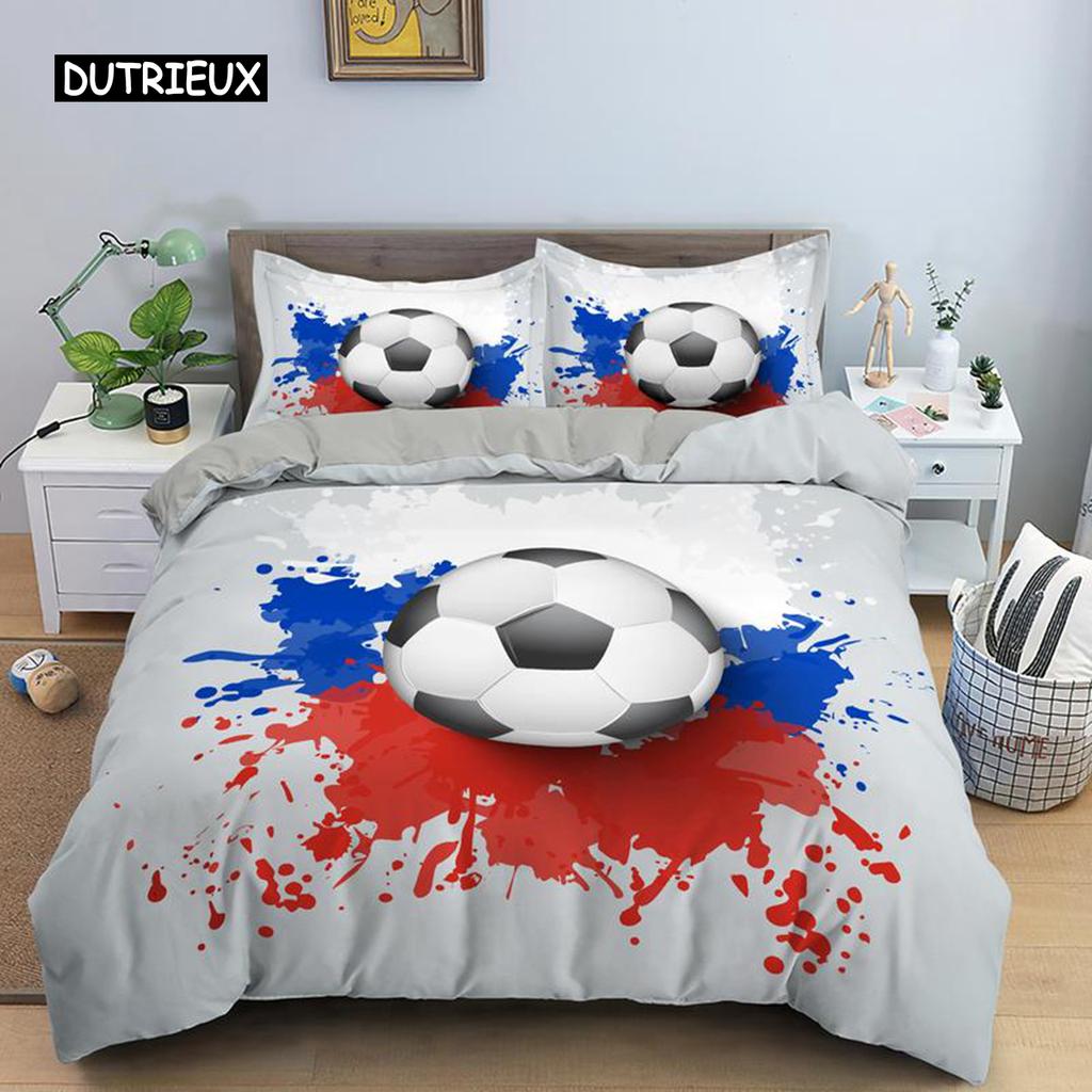 3D Boys Teens Football Comforter Cover Set Queen Size Soccer Ball Duvet Cover Polyester Bedding Set 2/3pcs Soft Twin Quilt Cover
