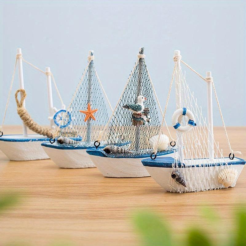 1pc Mini Marine Nautical Ship Sailing Boat Wood Crafts Ornaments Party Room Home Decoration