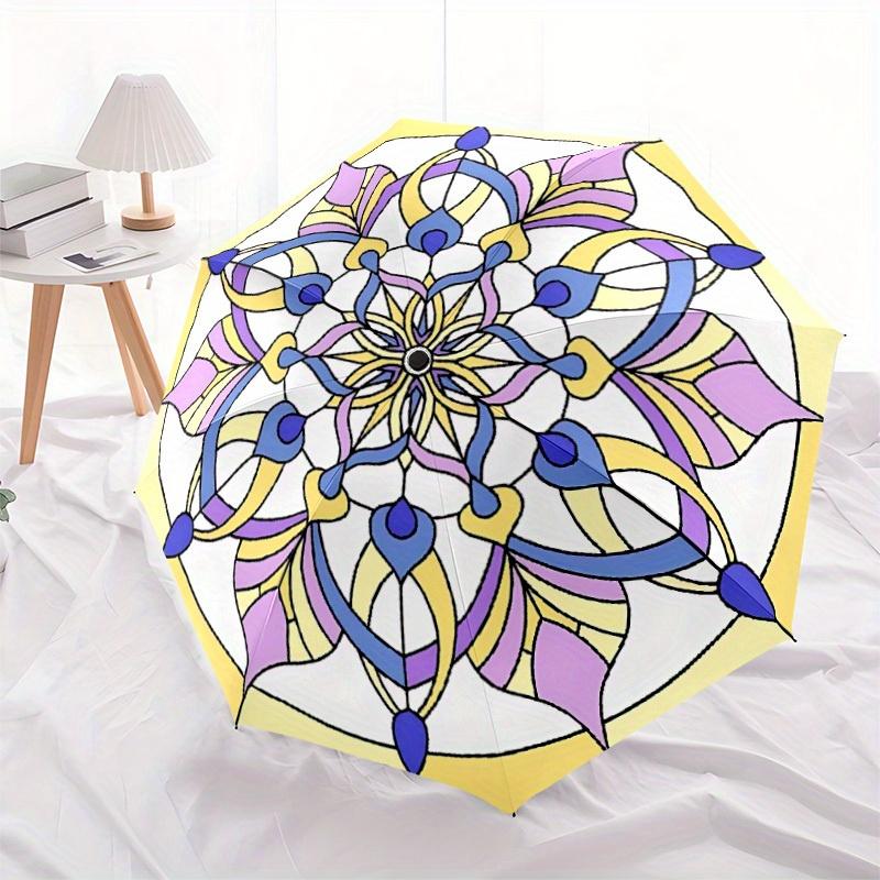 1pc Floral Pattern Design Automatic Folding Umbrella, Portable & Foldable Design with 8 Ribs, Casual Outdoor Accessory Halloween and Christm