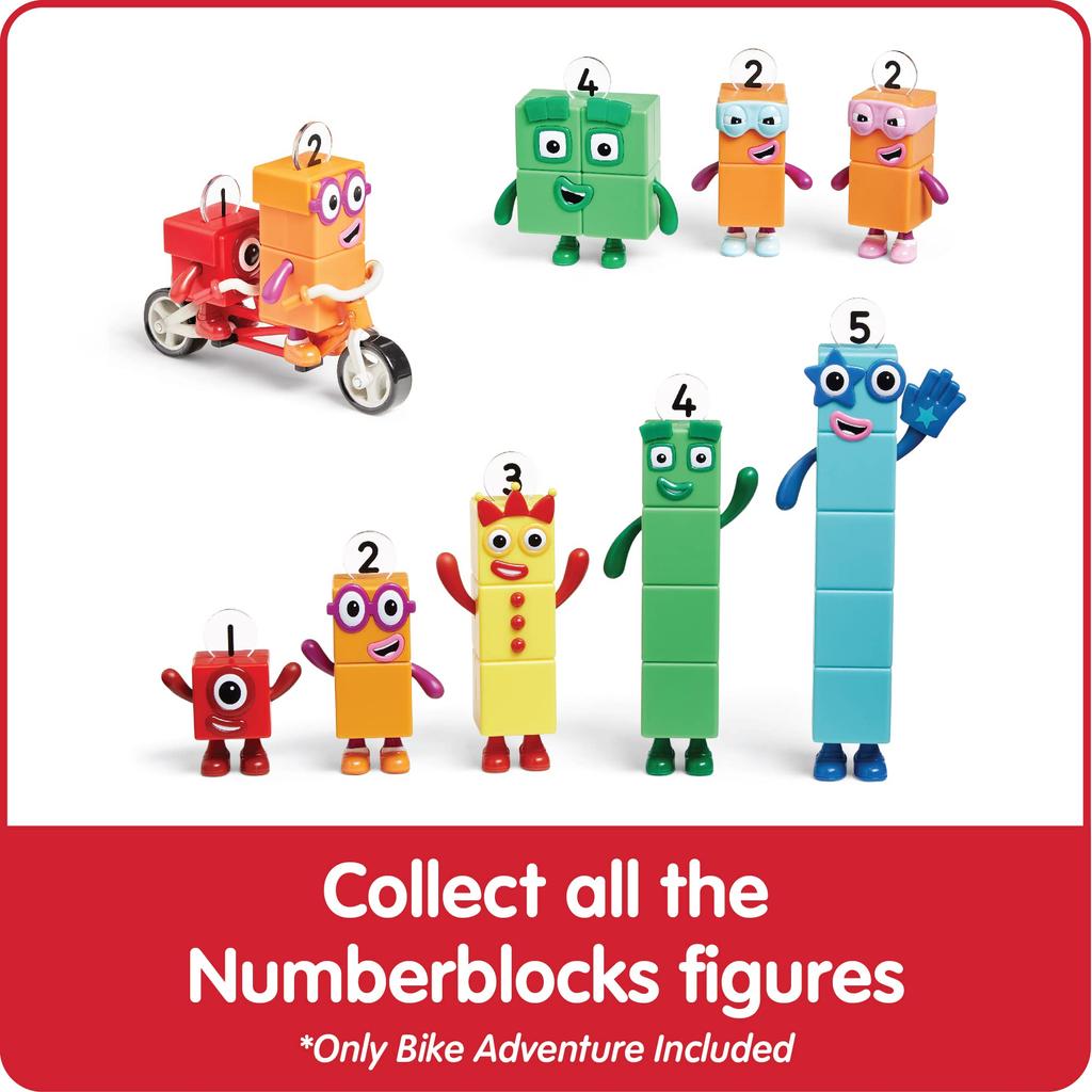 Numberblocks One and Two Bike Adventure Numberblocks Character Figure with Set Authentic Bicycle, 5-Piece 95354,
