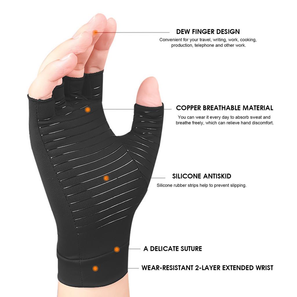 Unisex Copper Fiber Compression Gloves Anti-Skid Breathable Half-Finger Training Gloves Promotes Hands Blood Circulation 1pair