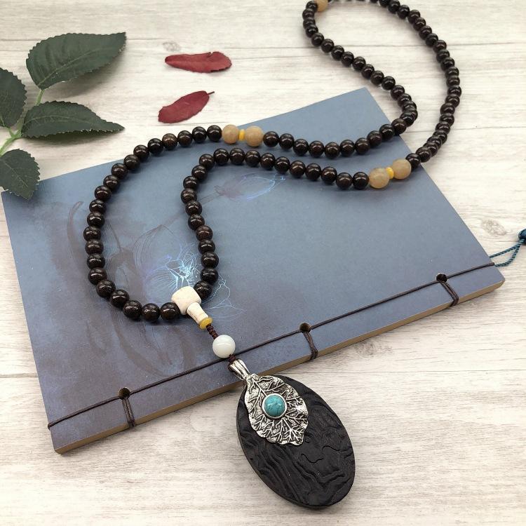 Retro Literary and Artistic Ebony Long Necklace, Men's and Women's Clothes Accessories Pendant, Versatile Sweater Chain Pendant