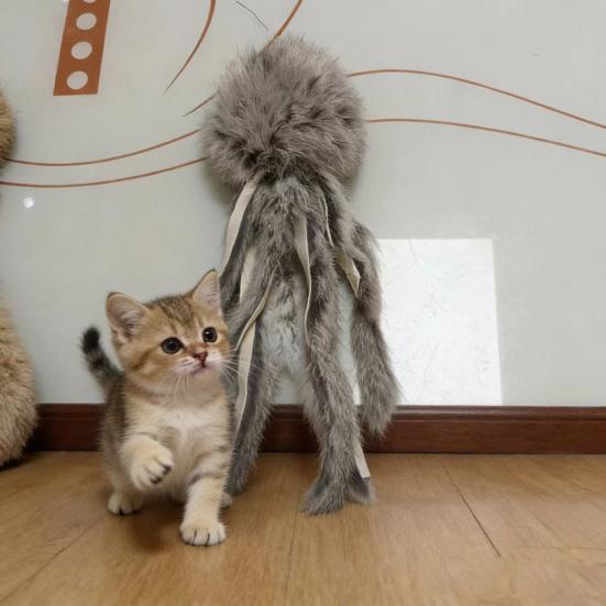 Fluffy Octopus Cat Toy, Faux Fur Octopus, Cat Wand Toy Replacement, Interactive Kitten Kicker Toy, Plush Enrichment Toy for Indoor Cats Stimulates