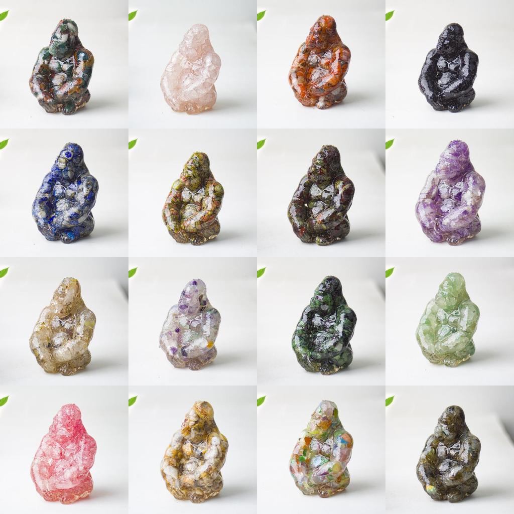 Statue de Gorille en Résine avec Pierres de Cristal Naturelles Pour Décoration de Bureau Cadeau Pour Amis