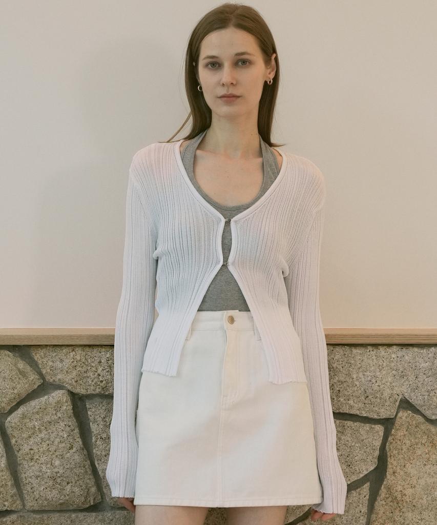 VLETI Summer V-Neck Hook Front Ribbed Bolero (White)