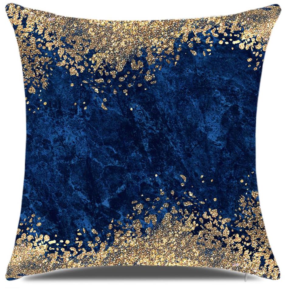 Home Decor Blue And Gold Marbled Pattern Pillow Covers Pattern Cushion Cover Suitable For Sofa Bedroom Car Pillow Cover