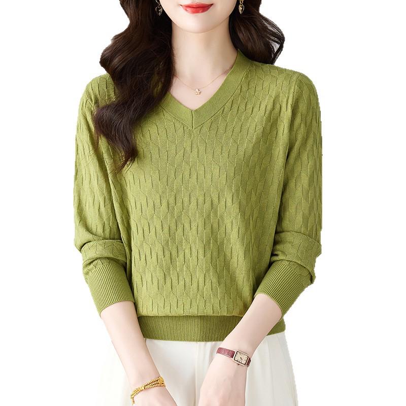 V-Neck Knitted Long-Sleeve Sweater: 2025 Early Autumn Fashion for Women