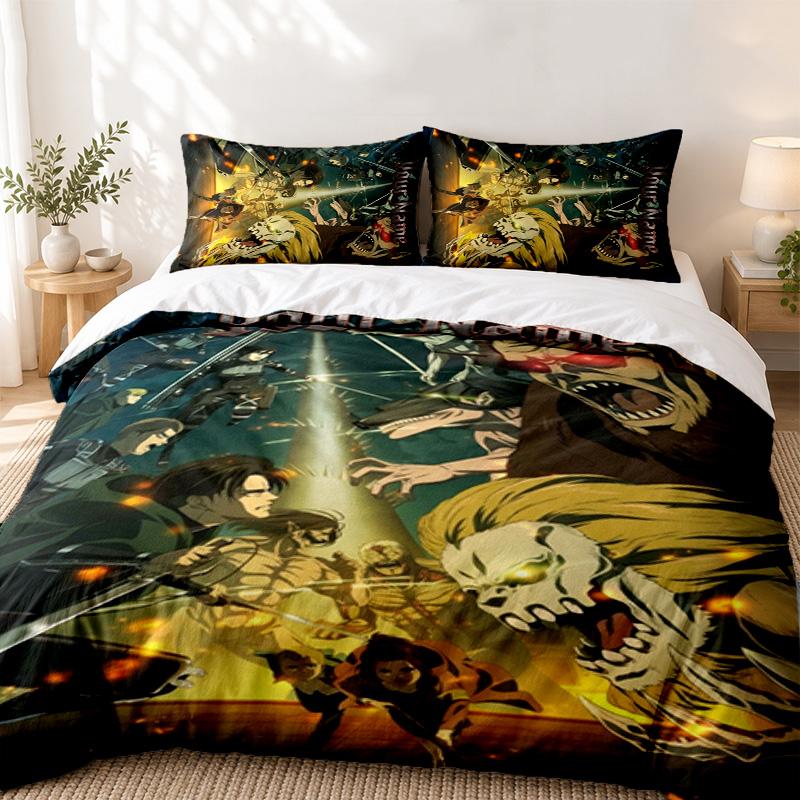 Attack on Titan Custom Name 3pc set Perfect for bedroom use Comfortable bedding set includes a duvet cover and two pillowcases Ideal birthday or Chris
