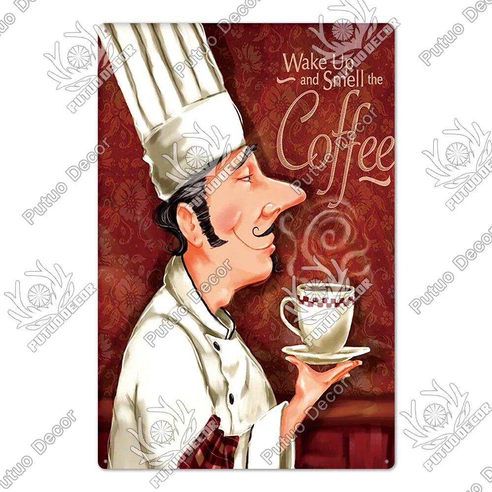 Putuo Decor Chef Metal Painting Retro Tin Sign Cook Kitchen Vintage Wall Decor Restaurant Diner Bistro