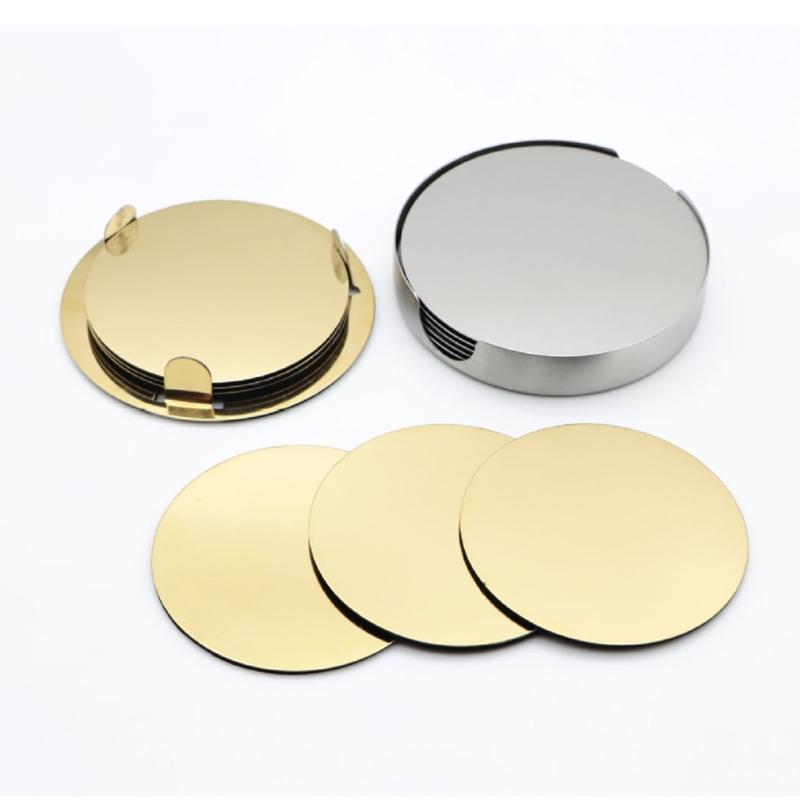 6Pcs Elegant Metal Drink Coaster Set With Holder Heat Resistant For Dining Table And Office Desk With Minimalists Design