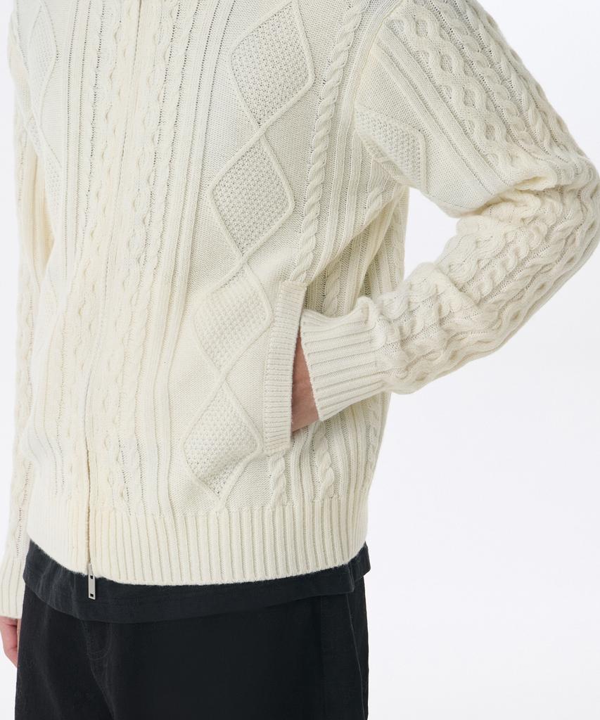 Musinsa Standard Aran Cable Collared Knit Zip-Up [Cream]