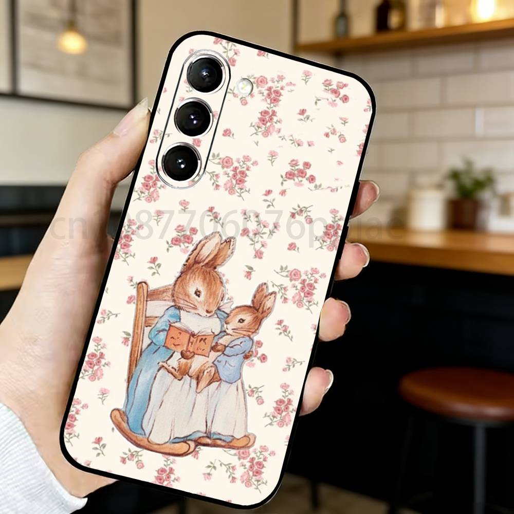 Cute P-Peter Rabbit Phone Case For Samsung S20,21,22,23,24,25,26 Ultra,Plus,Black Soft Cover