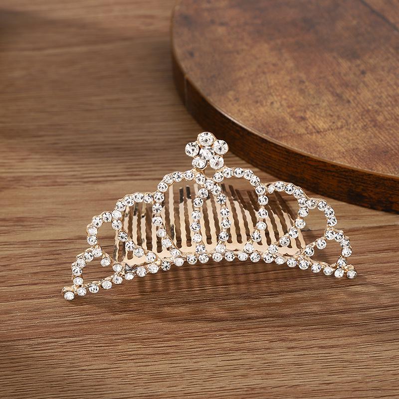 Gold Crown Rhinestone & Pearl Hair Comb for Children - Princess Bridal Accessory