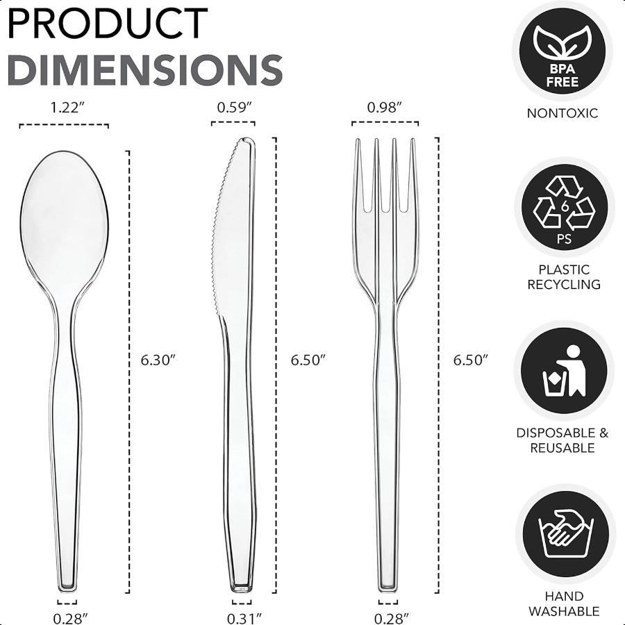 Medium Weight Plastic Cutlery Combo Includes Knives Forks Spoons 300 Pieces 100 Place Settings Clear