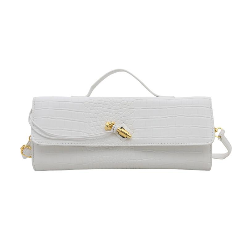 Solid color crocodile pattern dinner bag new baguette bag diagonal lock horizontal handbag shoulder messenger bag women's bag