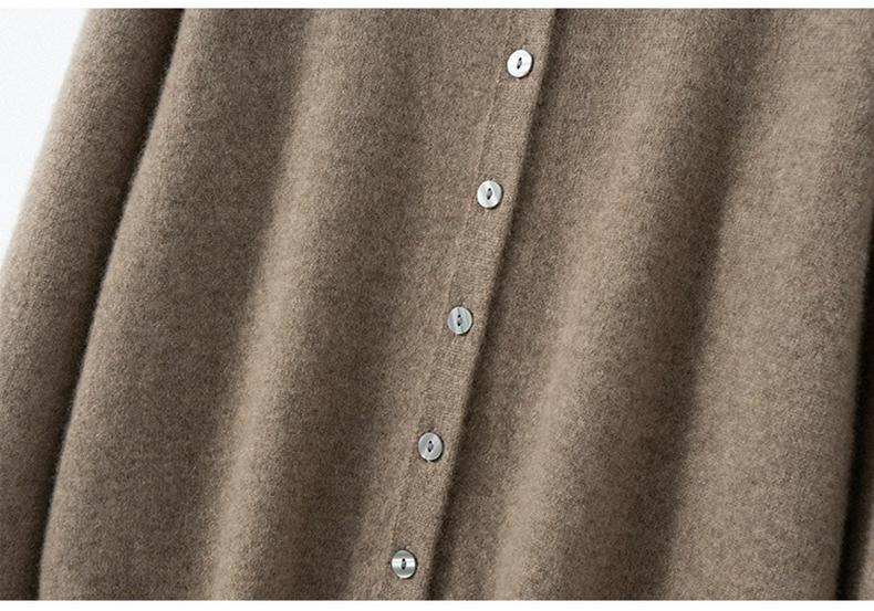 2026 Autumn Women's 100% Cashmere Round Neck Cardigan - High-End Long Sleeve Knit Short Jacket Top