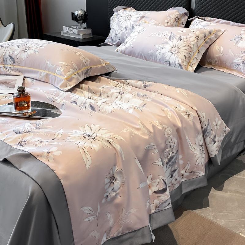 Popular Printed Washed Tencel Summer Quilt Four-piece Cool Feeling Ice Silk Summer Quilt Air Conditioner Quilt Single Double