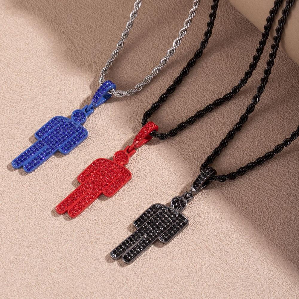 Módní Luxusní Kreslený Mimo Střed Kamínkový Přívěsek Náhrdelník Trendy Hip Hop Unisex Přívěsky Velkoobchod Drahokamový Zámek Řetěz