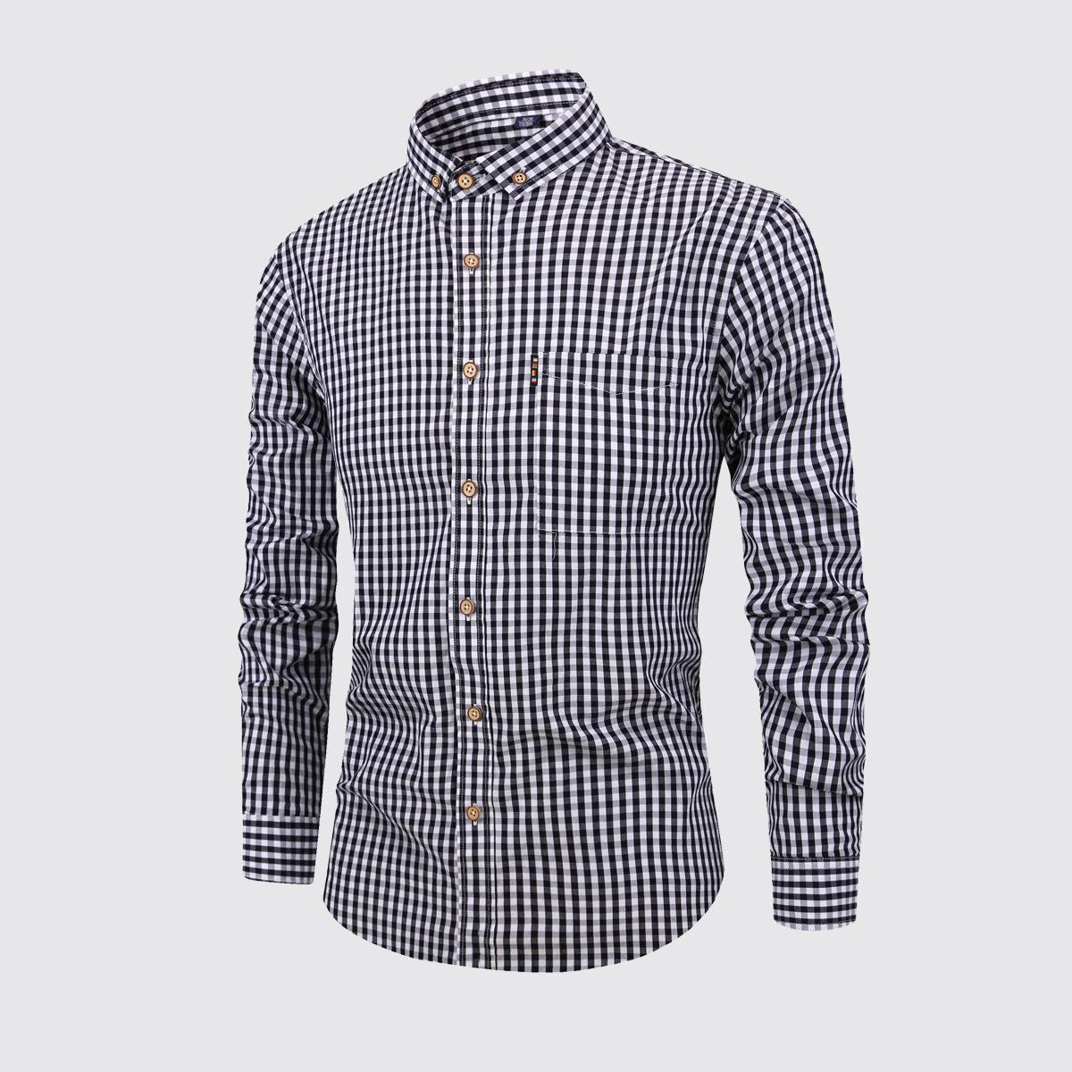 

Men s Breathable Cotton Long Sleeved Checkered Shirt for Autumn and Winter XXXL [Cross-border large size] чорний