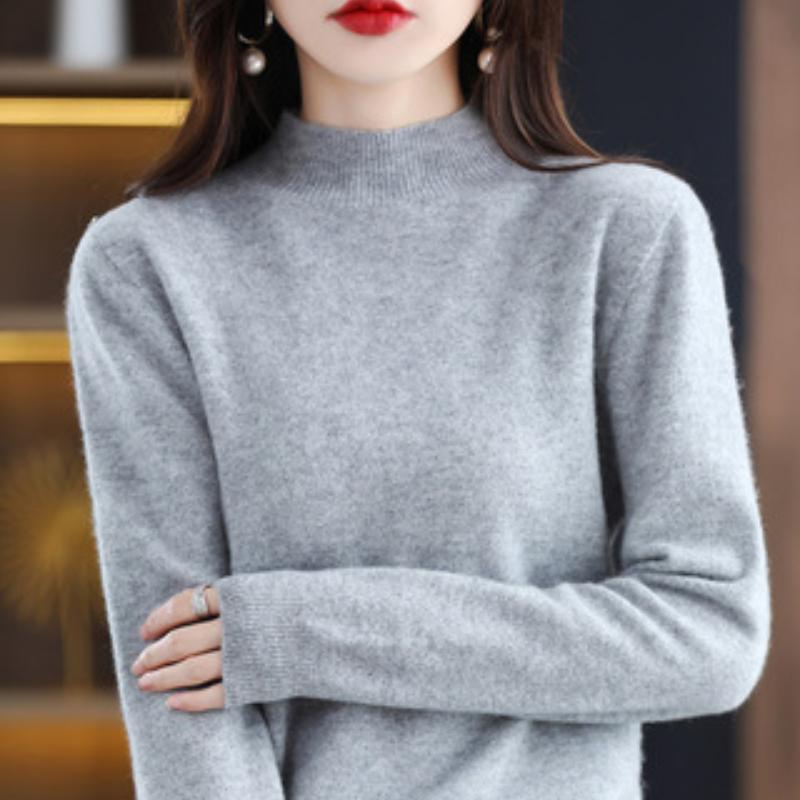 

Женская мода повседневная осень-зима с длинным рукавом полуводолазка топы женская одежда вязаный свитер 2XL светло-серый