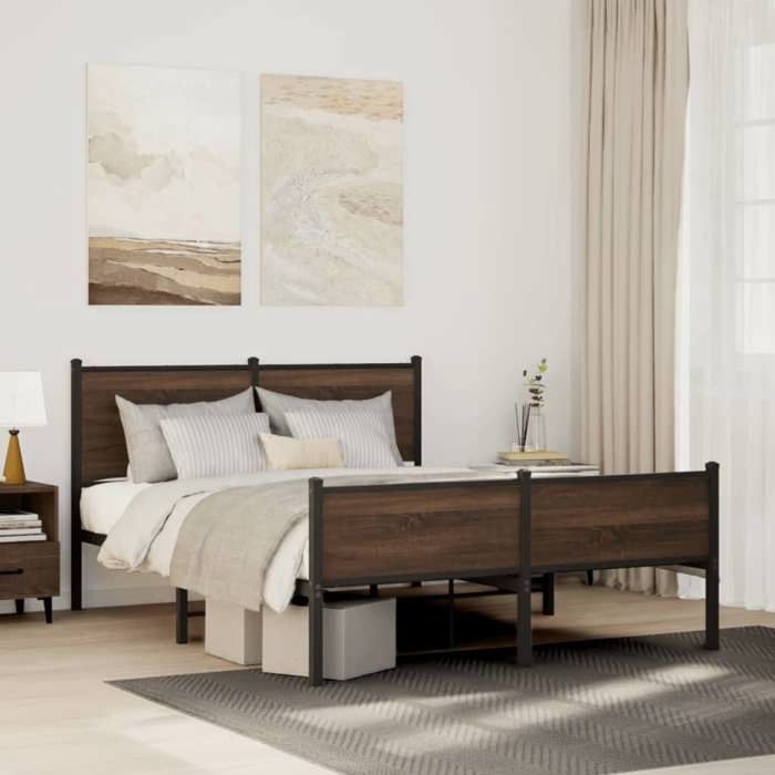 VidaXL Metal Bed Frames with Headboard and Footboard, Double Bed with Slatted Base, Adult Bed, Bedroom Furniture, 4007958