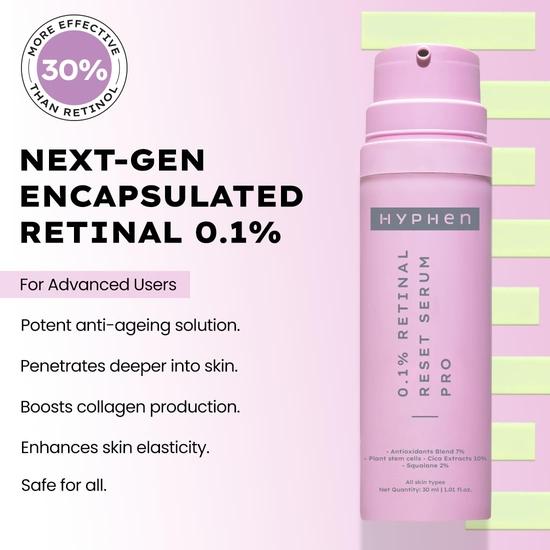 Hyphen 0.1% Retinal Reset Serum Pro | 30% More Effective Than Retinol Serum| Advanced Anti Ageing Face Serum | Boosts Collagen, Hydrates -30 Ml