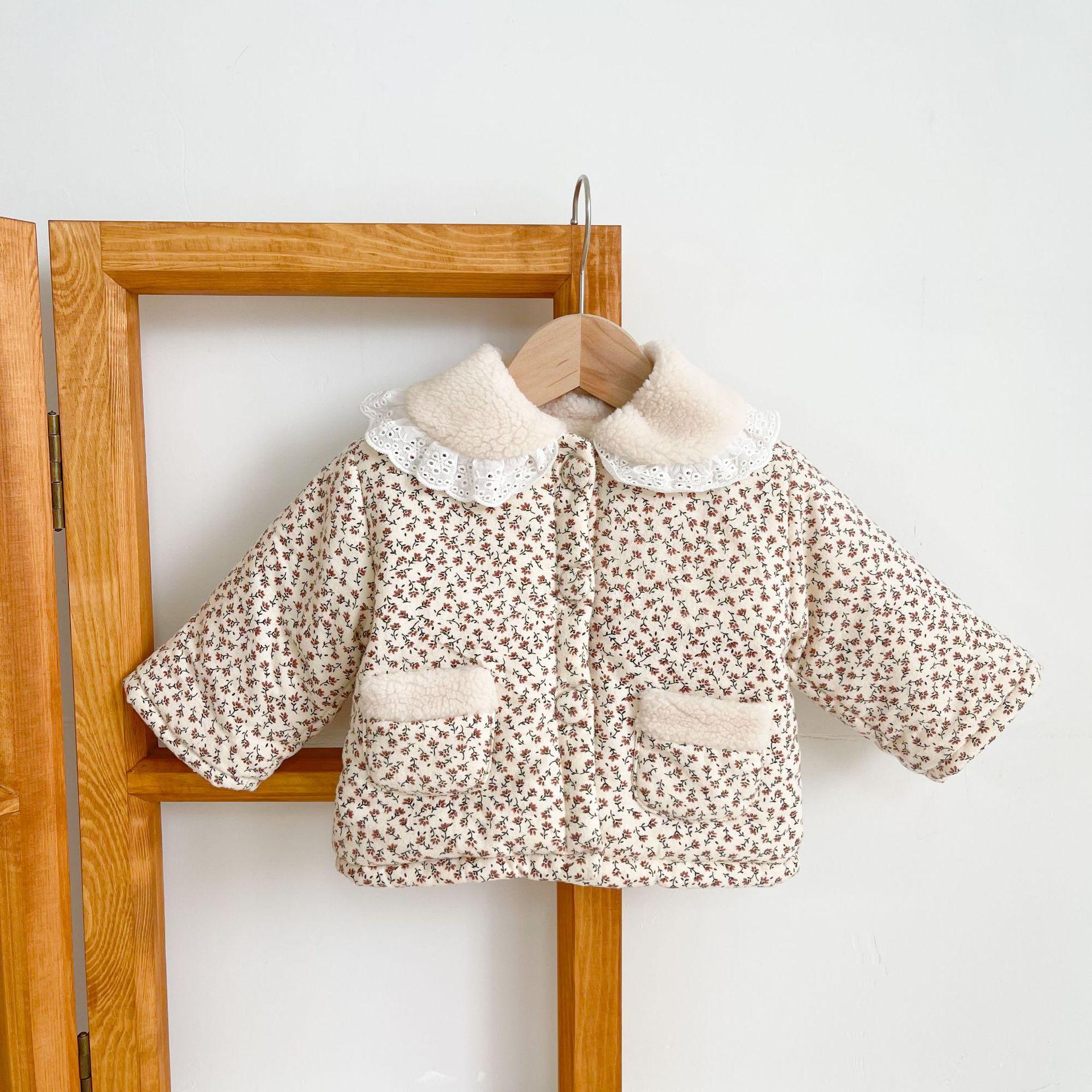 Baby Girls 0-3 Years Korean Floral Quilted Padded Winter Coat with Fleece Lining 66