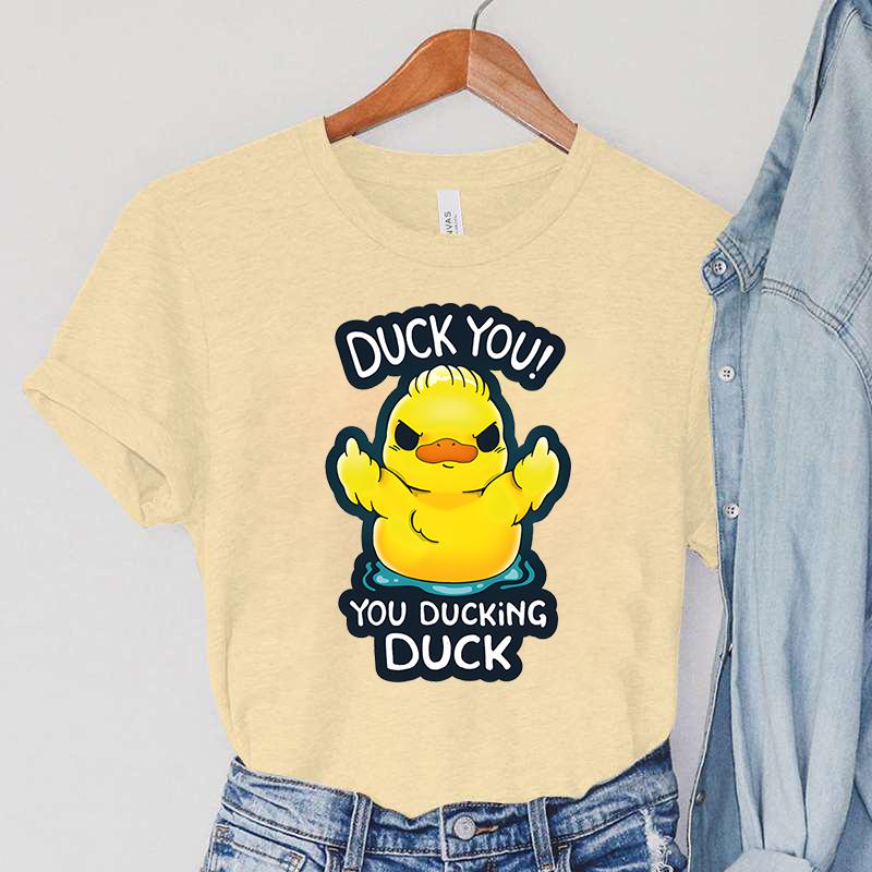 Cartoon DUCK T-Shirts Women's Animals Clothing DUCK YOU! YOU DUCKING DUCK Print Vintage Women TShirts Anger DUCK Female T-Shirts