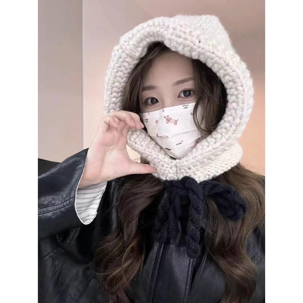 Korean Style Balaclava Hat Women's Baotou Knitted Hat Ear Protection Warm Woolen Hat Thickened Face Small Pullover Hat