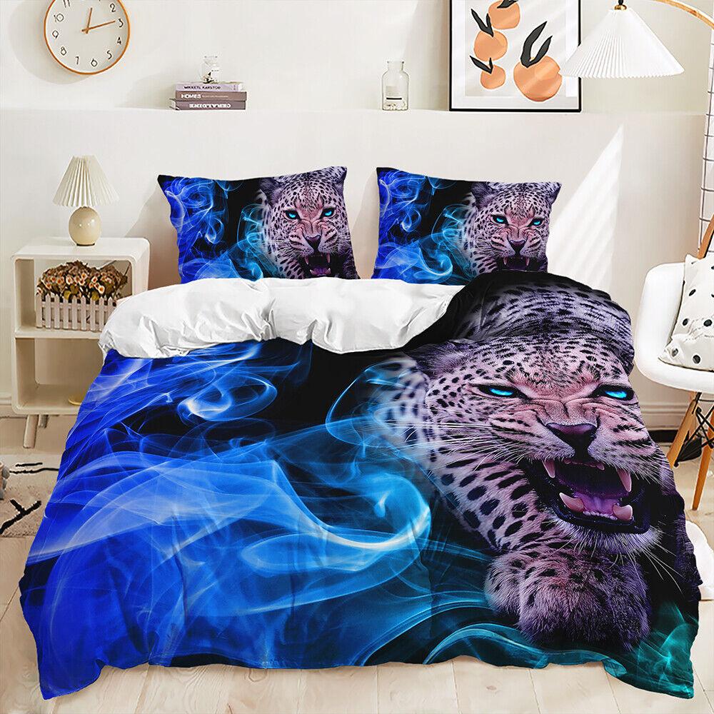 Floral Animals Big Cats Lion Tiger Leopard Animal Print Duvet Quilt Cover Set