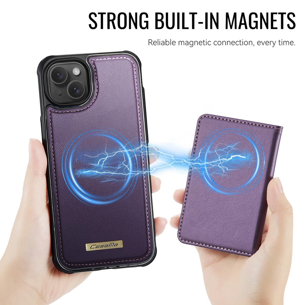 For iPhone 15 Magnetic Case CASEME ME80 Series Leather PC TPU Phone Cover with Detachable Wallet